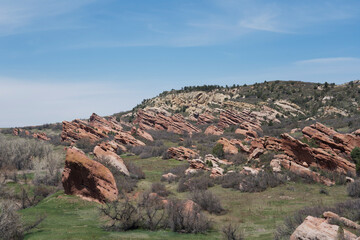 Dramatic red sandstone formation at South Valley Park in Colorado