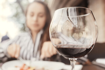 mediterranean restaurant food wine woman, street european cafe, glass of wine