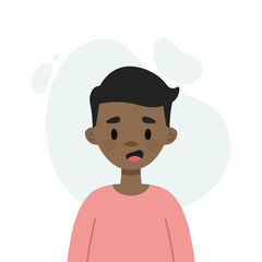 Happy boy on a white background.  Avatar of a young man talking.