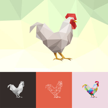CHICKEN ROOSTER ANIMAL PET LOW POLY LOGO ICON SYMBOL. TRIANGLE GEOMETRIC POLYGON