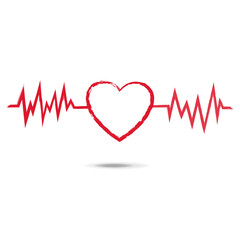 Red Heart Brush Symbol Isolated White Background, Vector Illustration