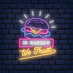 Burger restaurant neon sign vector illustration © mhatzapa