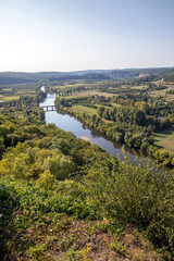 View of the River Dordogne and the Dordogne Valley from the walls of the old town of Domme, Dordogne, France