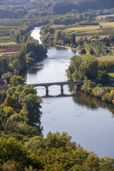 Fototapeta na wymiar View of the River Dordogne and the Dordogne Valley from the walls of the old town of Domme, Dordogne, France