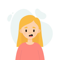 Happy girl on a white background.  Avatar of a young woman talking.
