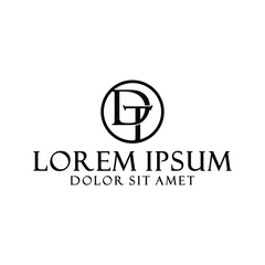 Initial letter DT logo template with circle and vintage font illustration in flat design monogram symbol