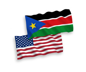 Flags of Republic of South Sudan and America on a white background