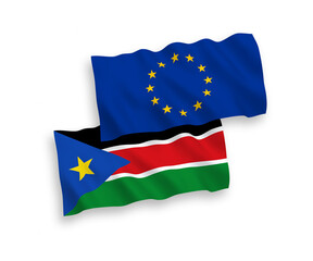 Flags of European Union and Republic of South Sudan on a white background