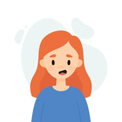 Happy girl on a white background.  Avatar of a young woman talking.