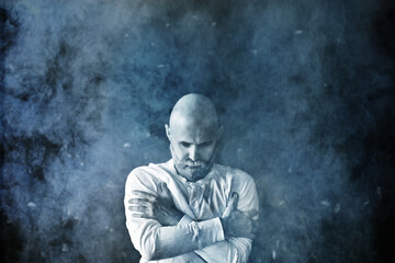 Fototapeta premium retro stress man, bearded guy, sad one