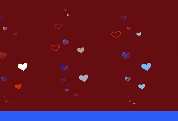 Light Blue, Red vector pattern with colorful hearts.