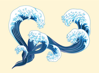 Ukiyo-e style splashing wave