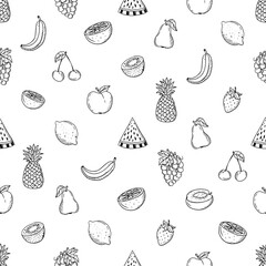 Seamless pattern with sketch fruits in retro style