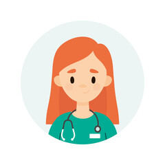Female doctor character. Avatar of a young female doctor/nurse.  Happy doctor/nurse on a white background. 