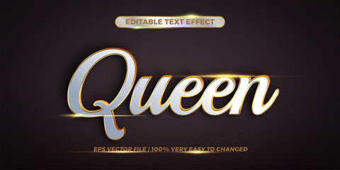 Editable 3d text effect styles mockup concept - Queen words with white and Gold color
