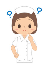 クエスチョンを浮かべて悩む看護師
