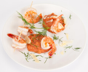 Garnelen Reis Food Fisch Garnelenspiße Kräuter Holzspieß Meerestier Krustentiere