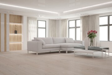 Fototapeta premium modern room with sofa,table,plants interior design. 3D illustration