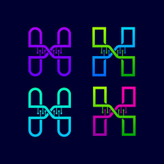 Letter H logotype with Genetic DNA structure and Dot Linked Shape logos, Technology and Digital Connection symbols, Helix Molecule Chromosomes signs, Medical Healthcare and Science Laboratory Icons