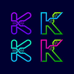 Letter K logotype with Genetic DNA structure and Dot Linked Shape logos, Technology and Digital Connection symbols, Helix Molecule Chromosomes signs, Medical Healthcare and Science Laboratory Icons