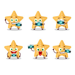 Photographer profession emoticon with yellow starfish cartoon character