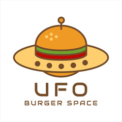 Flat Design Simple Outline Fast Food Burger Logo Ufo