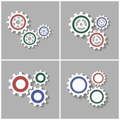 Set of mechanical gears with a shadow. Vector icon