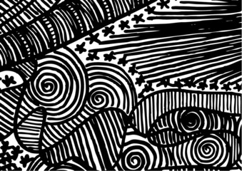 Vector illustration of black and white abstract graphic swirl pattern/background.
