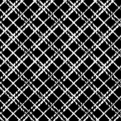 black and white Plaid Seamless Grunge Texture with Hand Painted Crossing Brush Strokes for Print, Upholstery, Cloth. Rustic Check Texture. Vector Seamless Tartan. Scottish Ornament
