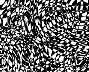 Vector illustration of black and white graphic op art pattern.