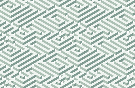 Seamless isometric maze. Green abstract endless isometric labyrinth. Seamless geometric pattern. Vector illustration