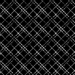 black and white Plaid Seamless Grunge Texture with Hand Painted Crossing Brush Strokes for Print, Upholstery, Cloth. Rustic Check Texture. Vector Seamless Tartan. Scottish Ornament