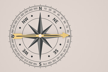 A Compass on a metal background. 3D illustration.