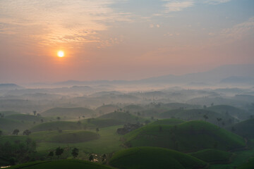 Long Coc tea hills at dawn in Phu Tho, Vietnam