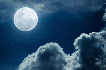 Naklejka na ściany i meble Full Moon, Full glowing moon with stars and cloud at beautiful night.