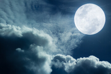 Full Moon, Full glowing moon with stars and cloud at beautiful night.