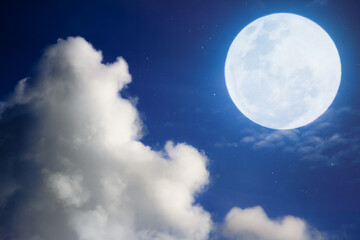 Obraz na płótnie Canvas Full Moon, Full glowing moon with stars and cloud at beautiful night.