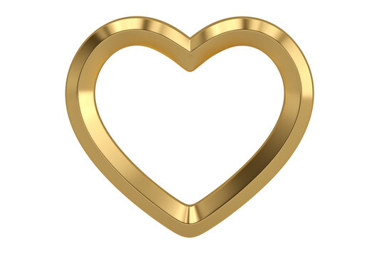 gold heart frame  isolated on white background. 3D illustration.