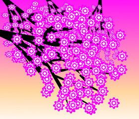 Cherry Blossom Tree Under Pink Sky