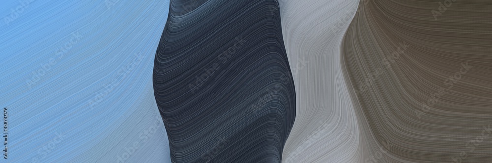 Poster abstract dynamic horizontal header with corn flower blue, dark slate gray and light slate gray colors. fluid curved lines with dynamic flowing waves and curves for poster or canvas
