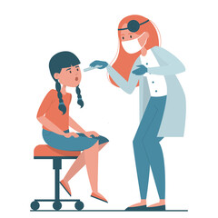 Doctor checking patients throat vector isolated. Otolaryngology, flu illness. Patient in the hospital. Examination of child.