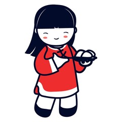 chinese girl holding plate of rice balls