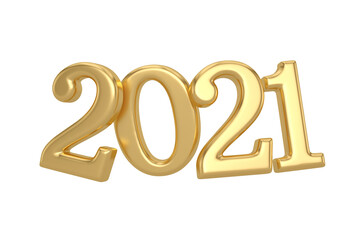 Happy New Year golden metallic numbers.  Festive poster or banner design. 3D illustration.