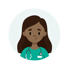 Female doctor character. Avatar of a young female doctor/nurse.  Happy doctor/nurse on a white background. 