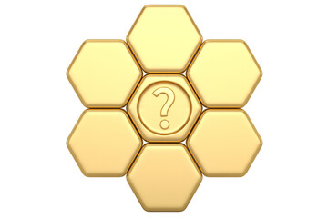 Metal question mark with hexagon. 3D illustration.