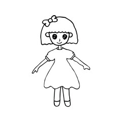 Hand drawn beautiful, cute, little Princess girl. Vector illustration. Coloring page.