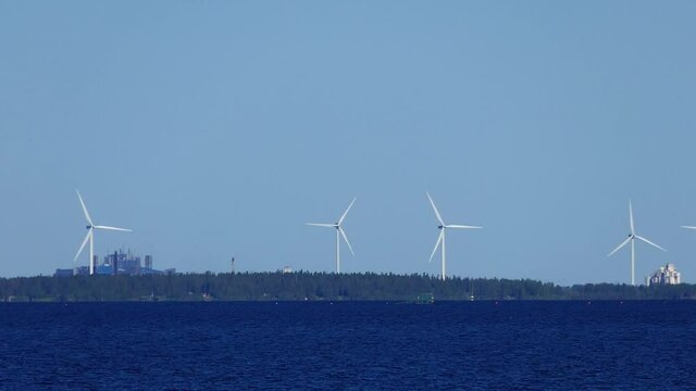 Haparanda, Sweden Wind turbines on the coast. 