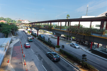 Fototapeta na wymiar Kuala Lumpur, Federal Territory / Malaysia - February 15, 2017: Overhead pedestrian walking bridge adjacent to Sunway Putra Mall and Seri Pacific Hotel leads to nearby facilities.