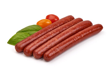 Smoked pork sausages, isolated on white background