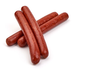 Smoked pork sausages, isolated on white background